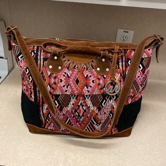 Handbags - Guatemala multicolored carry-on suede – hand woven – tapestry bag